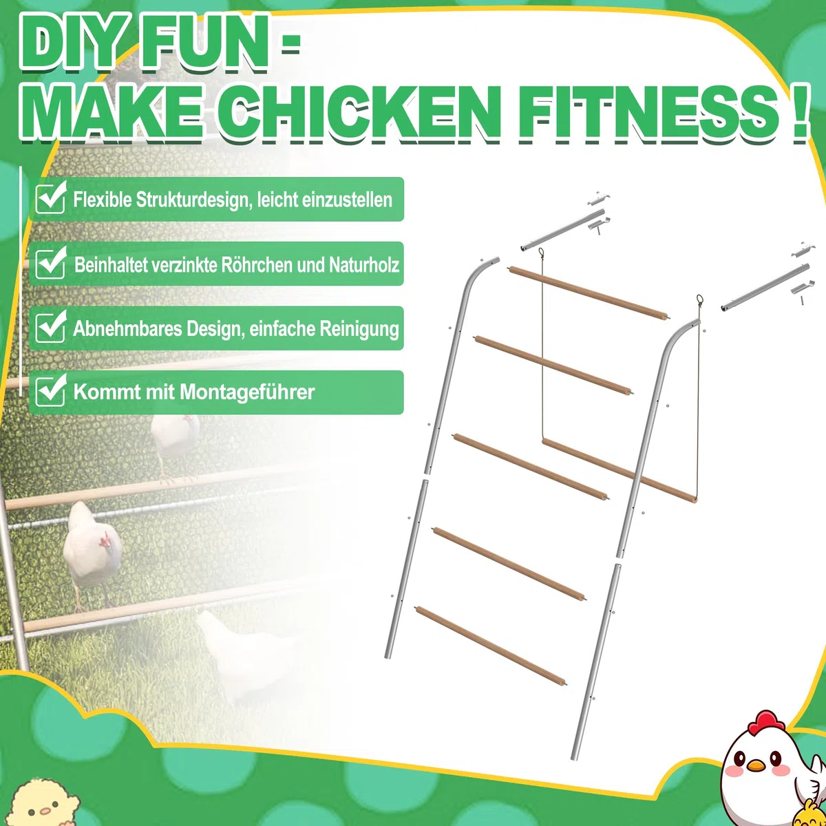 HENGMEI Soporte para gallinas, gran percha para pollos, pollos y gallinas, torre de escalada, escalera para correr, barra de pollo, columpio para aves de corral, juguete para aves de corral, soporte