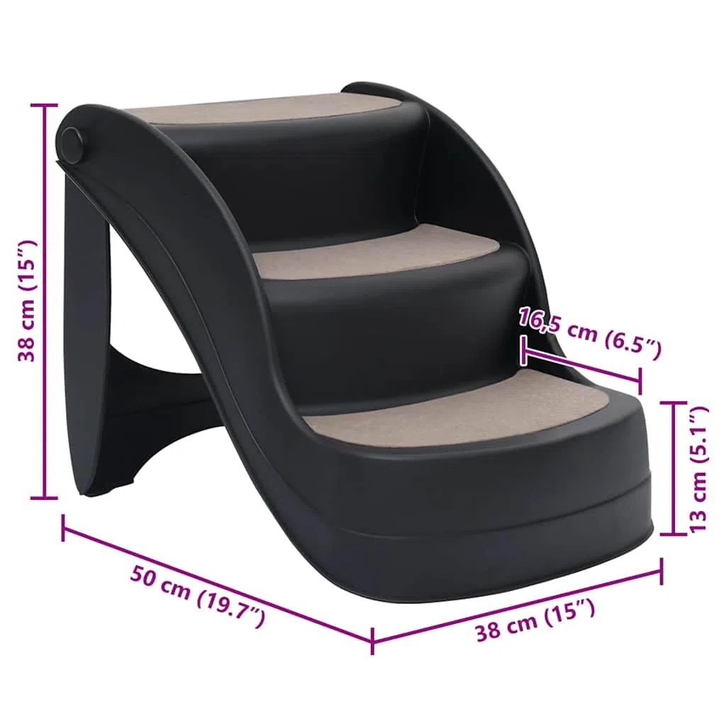 vidaXL Escalera para Perros Plegable de 3 peldaños Negra