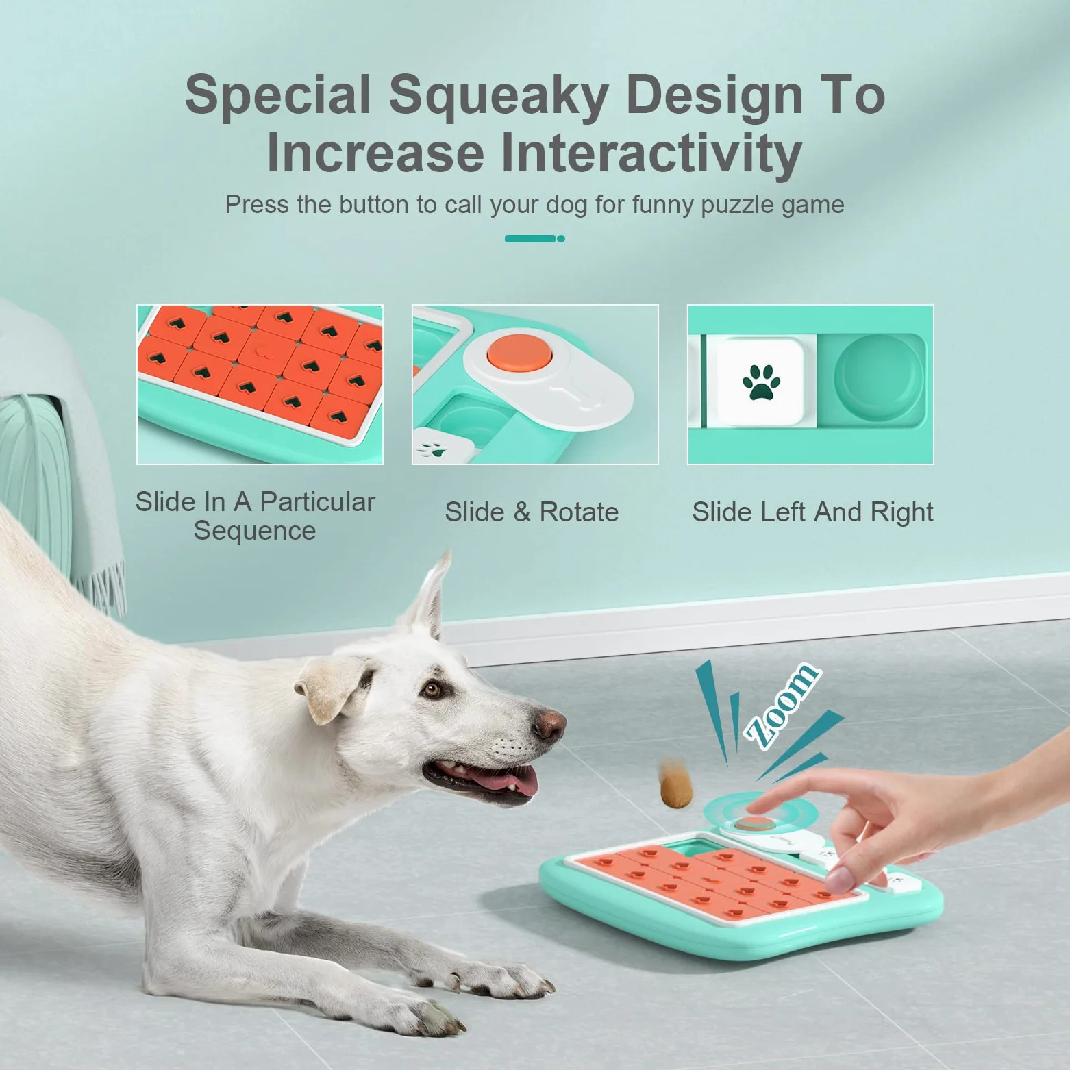 FOXMM - Puzle interactivo para perros, juguete para entrenamiento de coeficiente intelectual y estimulación mental, dispensador de premio con diseño chirriante para perros grandes, medianos y pequeños