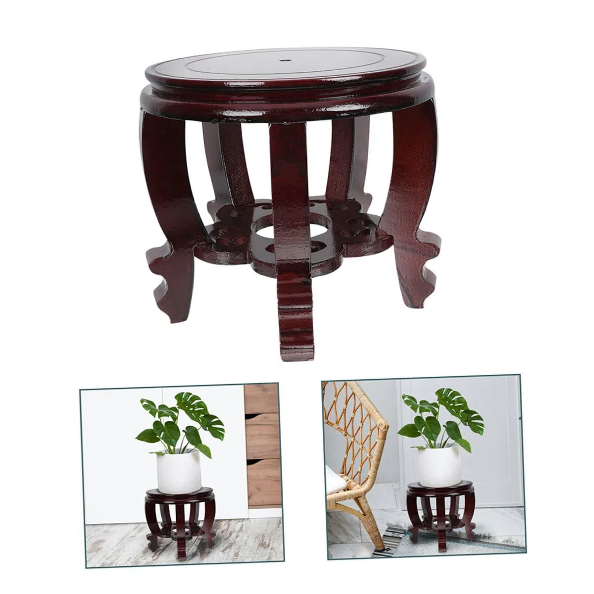 SHOWERORO Base de Exhibición de Pecera de Madera Maciza, Soporte Pequeño de Escritorio para Acuario, Base Redonda de 22 Cm de Diámetro y 20 Cm de Altura, Adecuado para Decoración del Hogar