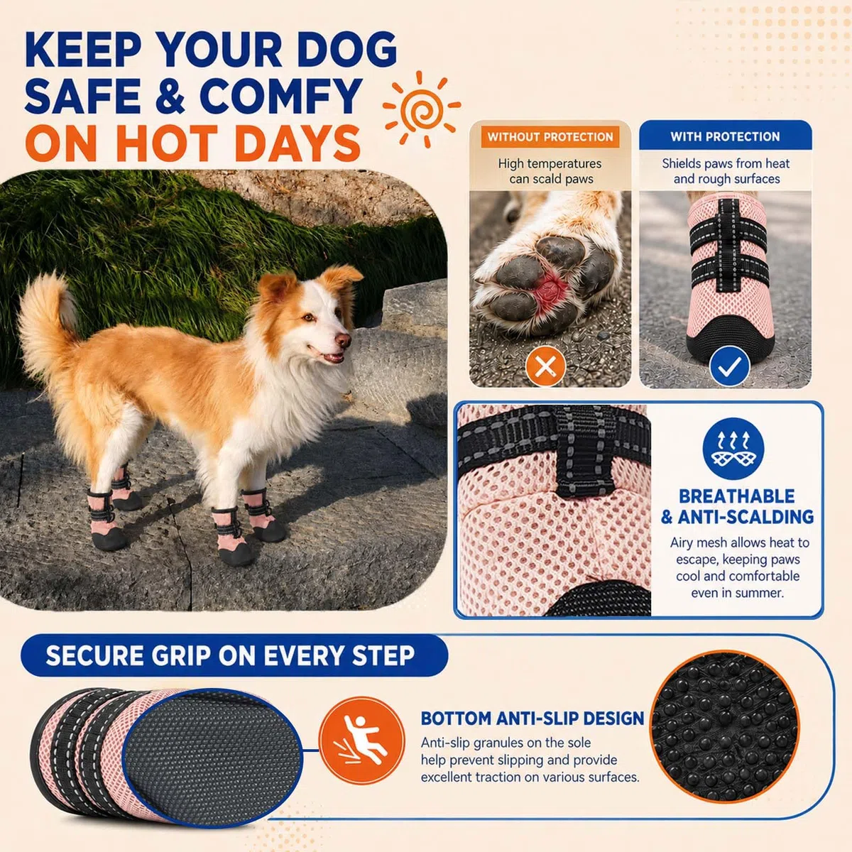 Zapatos para pasear perros para pavimento caliente, senderismo