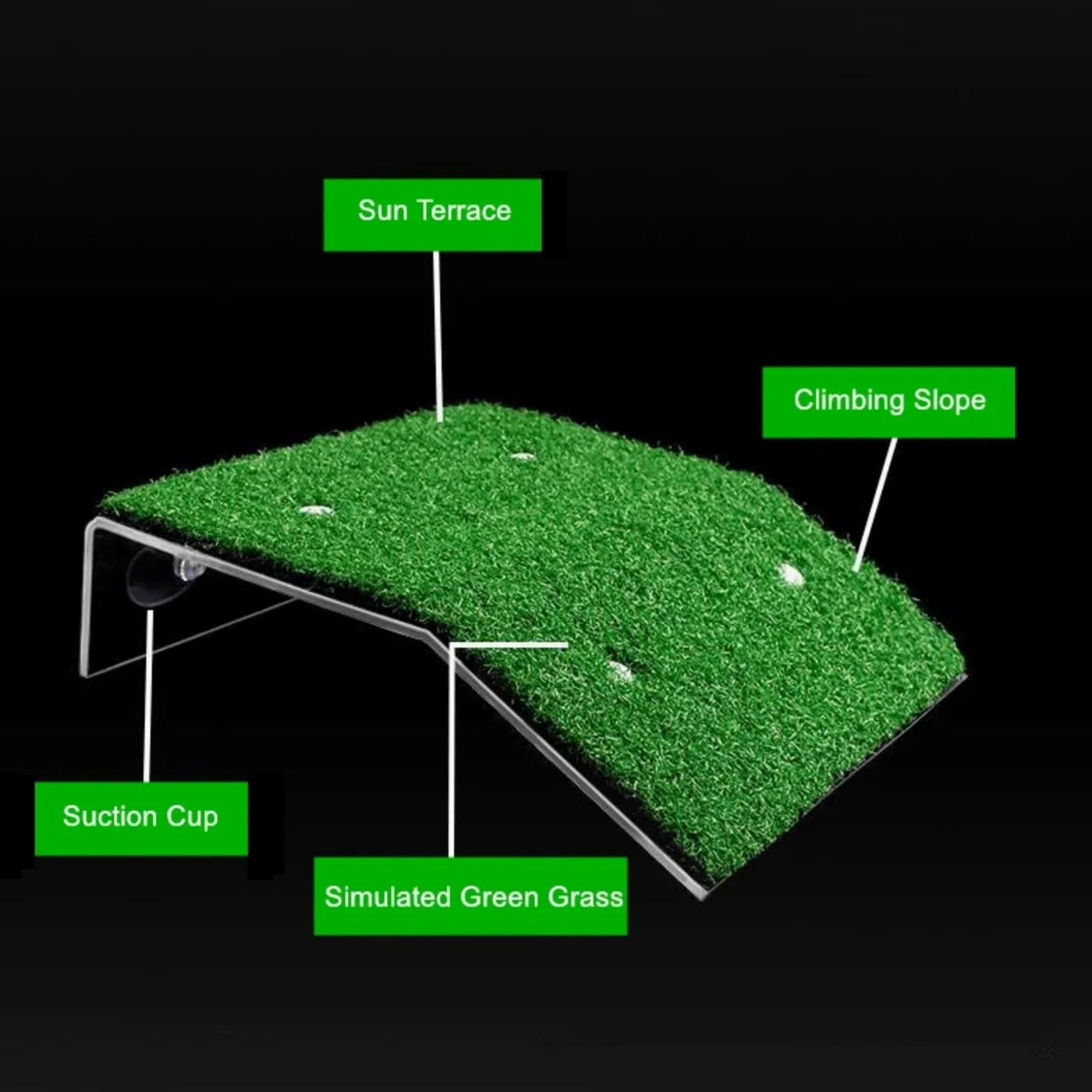 Turtle Basking Platform - Rampa de césped artificial flotante | Accesorio de terrario para reptiles y anfibios | PP no tóxico con ventosas fuertes S/M/L