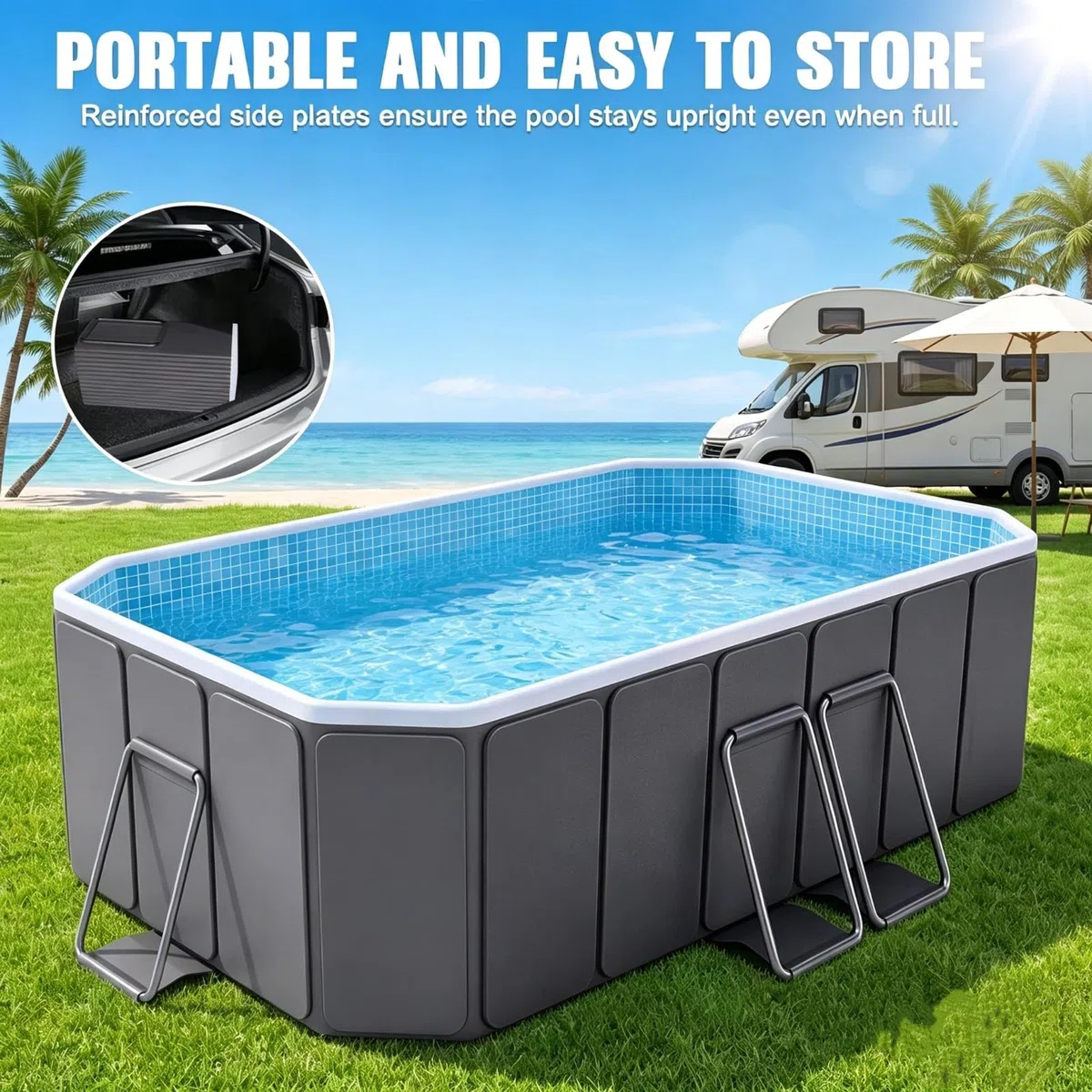 Piscina grande para perros grandes, tamaño exterior 200 x 135 x 50 cm, piscina plegable de lado duro con marco de acero, piscina no inflable para mascotas, fácil drenaje, puerto de filtro, gris