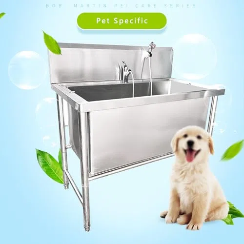 Estación de lavado de perro de acero inoxidable, casa de dormitorio profesional de mascotas, pesado baño de baño para casa Salón, Fácil superficialidad limpia, Aditable para grandes mascotas medianas,