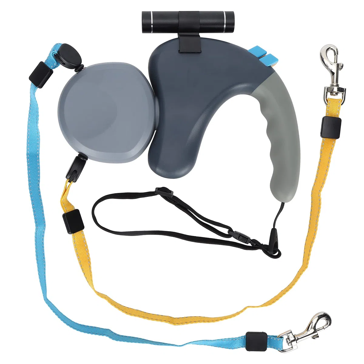 Correa Doble Retráctil para Perros con Luz LED, Correa Doble para Mascotas para Dos Perros Caminando, Cordón Ajustable, Cómodo, Material ABS (Gray)