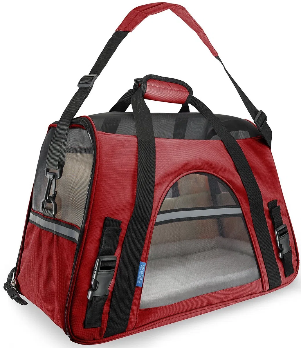Portador del Perro Capazos Bolsa de Transporte para Mascotas Perros Gatos Animal Transportín Plegable, Aprobado por La Aerolínea de Viajes Portador del Bolso Lateral Suave (M(43*20*28cm), rojo)