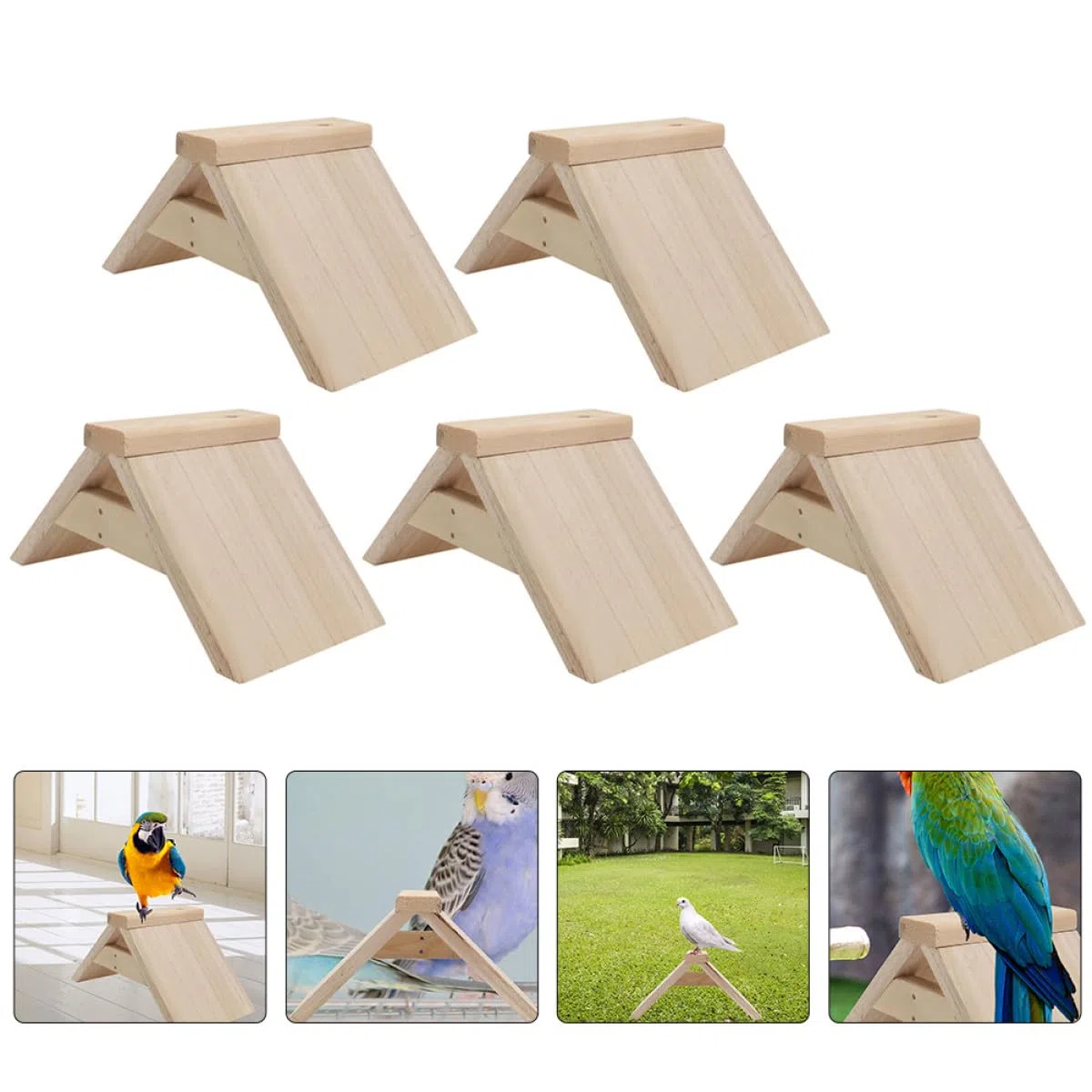 SHINEOFI Perchas y Khaki de Madera Jaulas de Pájaros para Parque para Mascotas Soporte para Loros y Aves Juguete Masticable Pack de 5 Unidades