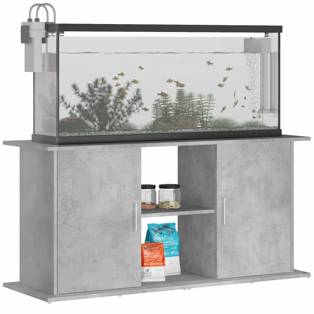 Soporte para acuario, color gris hormigón, material de madera, 121 x 41 x 58 cm, armario inferior estable con espacio de almacenamiento y cajón como estante, muebles, zócalo para peceras
