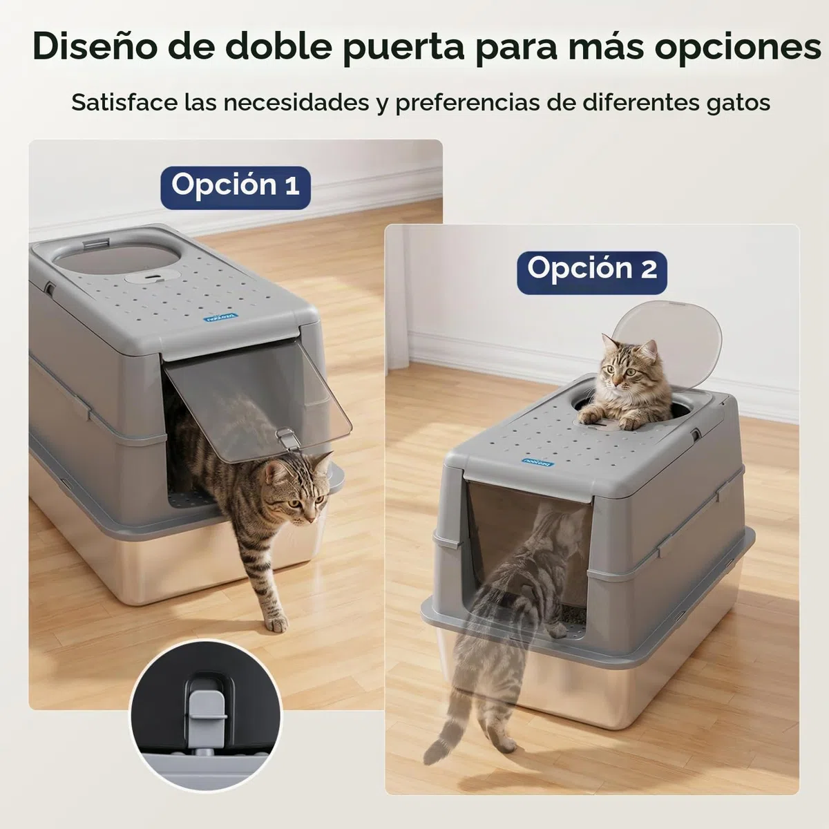 Nobleza Arenero de Acero Inoxidable para Gatos – Cerrado con Tapa Plegable y Doble Entrada – Resistente, Sin Olores, Fácil Limpieza – Ideal para Gatitos y Gatos Adultos