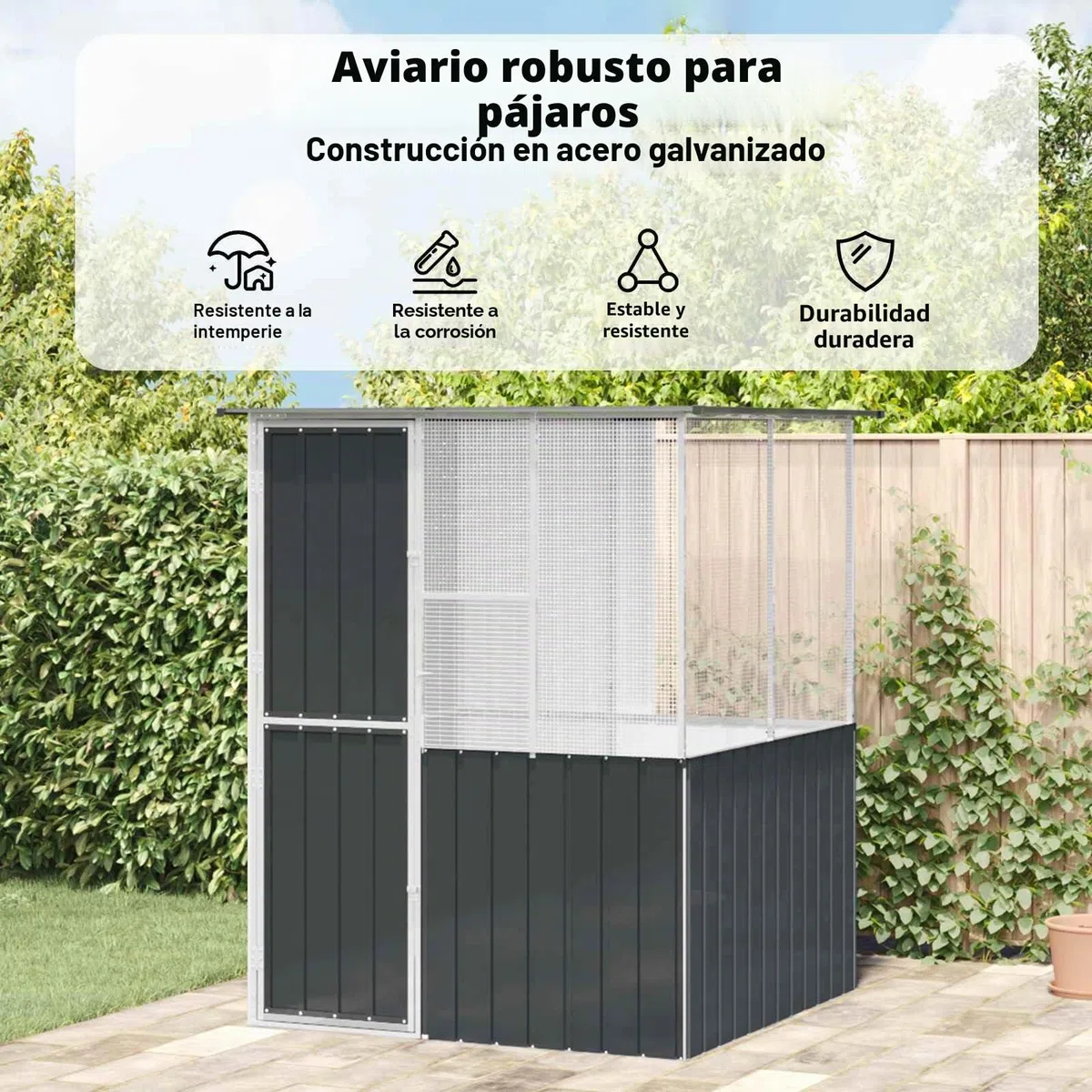 vidaXL Jaula para Aves Antracita 165 x 165 x 200 cm Acero Galvanizado, Jaula Rectangular para pájaros, Elegante, Segura y Amplia, Ideal para tu jardín y terraza, Aves