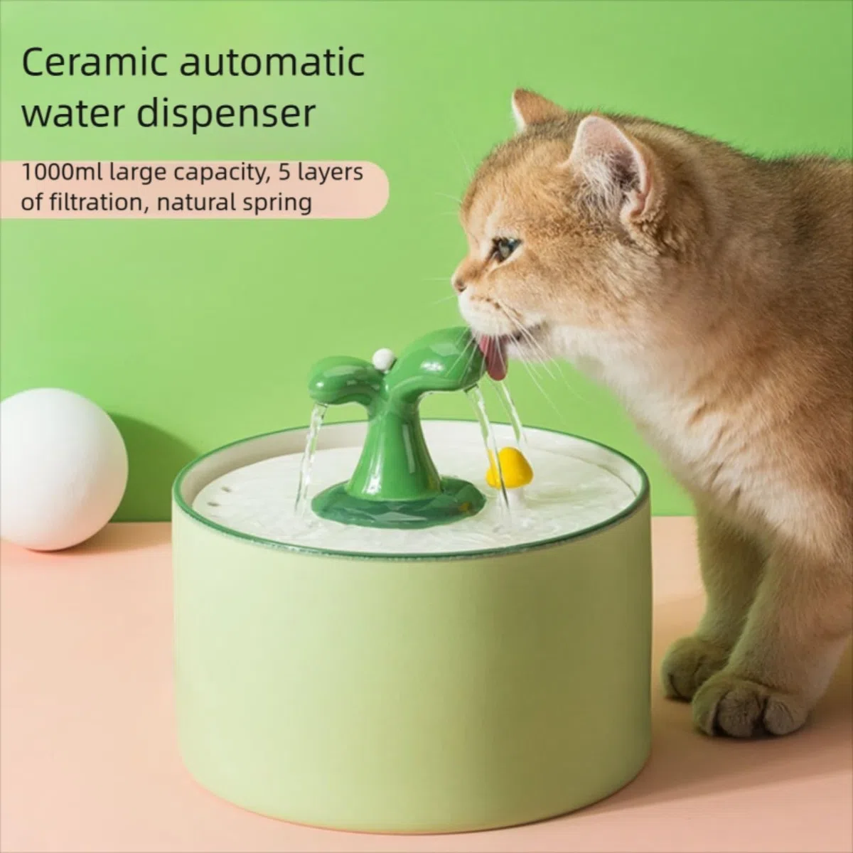 Fuente de agua automática de cerámica para gatos, 1000 ml, filtro circulante ultra silencioso, dispensador de bebidas para mascotas, bebedero de porcelana fácil de limpiar para gatos de interior