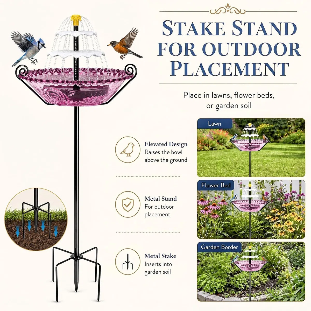 Baño Solar para Pájaros Decoración jardín, Bebedero para Aves | Baño De Colibríes Para Jardineros, Propietarios, Patio Trasero, Patio, Césped, Jardín, Balcón,