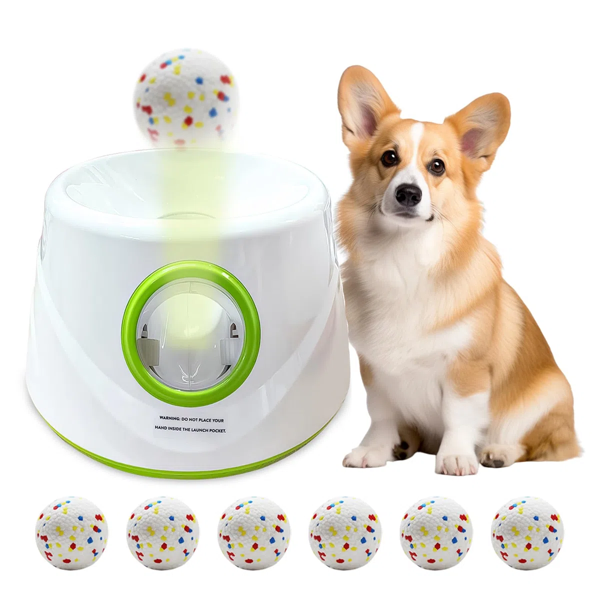 Lanzador automático de pelotas para perros con 6 pelotas de tenis ETPU, lanzador de pelotas de perro para perros pequeños y medianos, 3 distancias ajustables de 19 a 45 pies, máquina interactiva