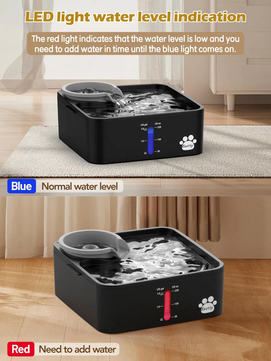 Kastty Fuente de Agua para Perros de 2 galones, Fuente Ultra Grande/Ancha para Mascotas, sin BPA, dispensador de Cuencos de Agua para Perros con 5 Bombas seguras de filtración y recordatorio de