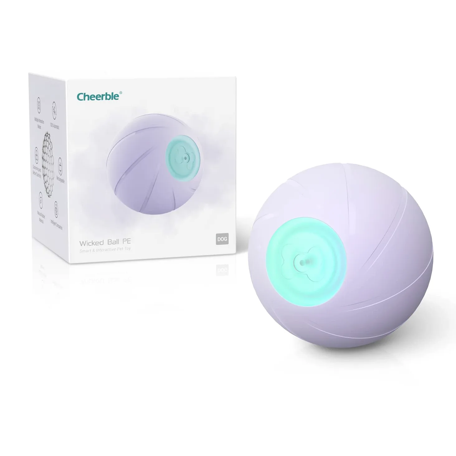 Cheerble Wicked Ball PE, 3 Modos de interacción, Juguete Interactivo para Perros, Pelota autorodante para Perros con Luces LED, DC Recargable, Divertido Regalo de cumpleaños para Perros Grandes