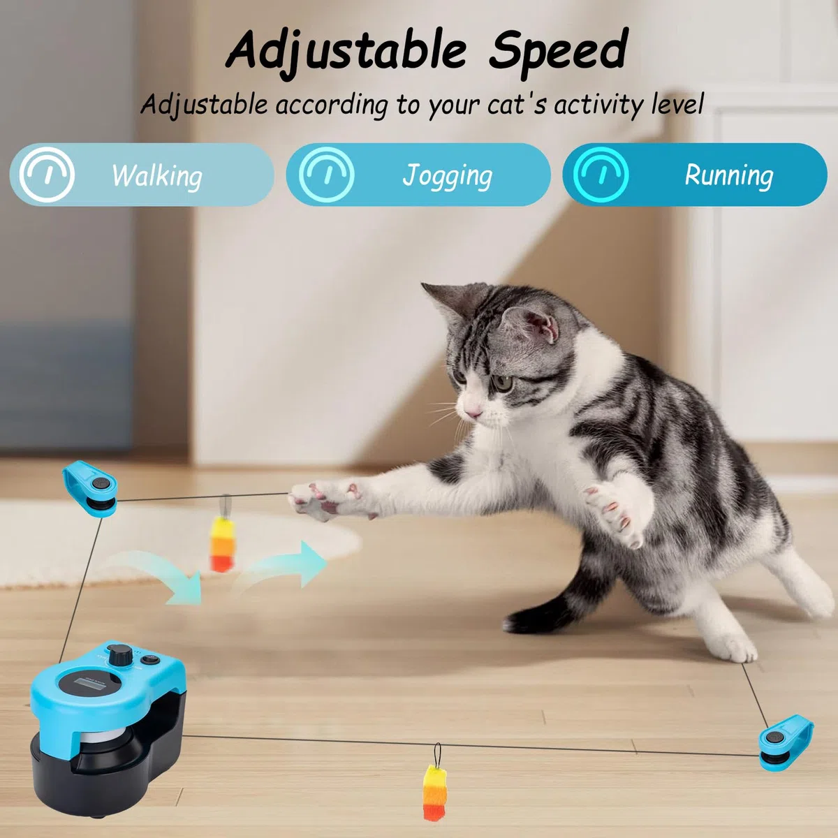 Nueva Cinta de Correr para Gatos, Automático/Control Remoto Juguete Interactivo Gato, Juguetes de Caza de Gatos simulados, Velocidad Ajustable, Juego de Caza con Pluma para Gatos de Interior