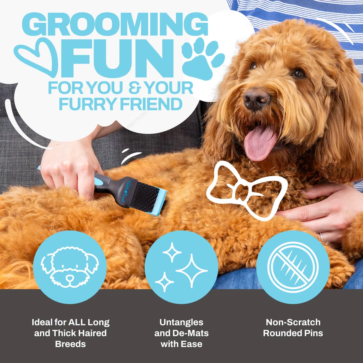 The Doodle Brush Cepillo Para Perros Doodles Con Un Solo Cabezal Goldendoodles, Labradoodle y Bernedoodle, Desenreda Pelo Largo y Rizado Kit De Aseo Para Perros Cepillo Alisador Para Erros | Cepillo de aseo flexible, mango ergonómico, Goldendoodle, Cockap
