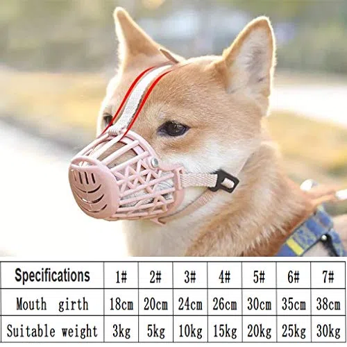 Juego de bozal para perro, jaula ajustable de plástico antimordeduras, cubierta bucal transpirable y cómoda para perros pequeños, medianos y grandes, 7 piezas
