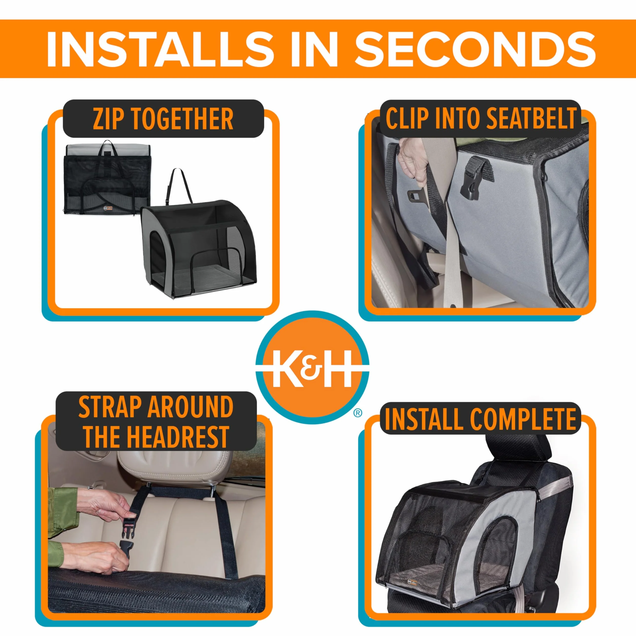 K&H Pet Products - Asiento de Coche Cerrado para Perros y Gatos, transportador de Seguridad de Viaje para Mascotas, Asiento de Coche de Viaje para Perros, transportador de Gatos Cubierto de Lados