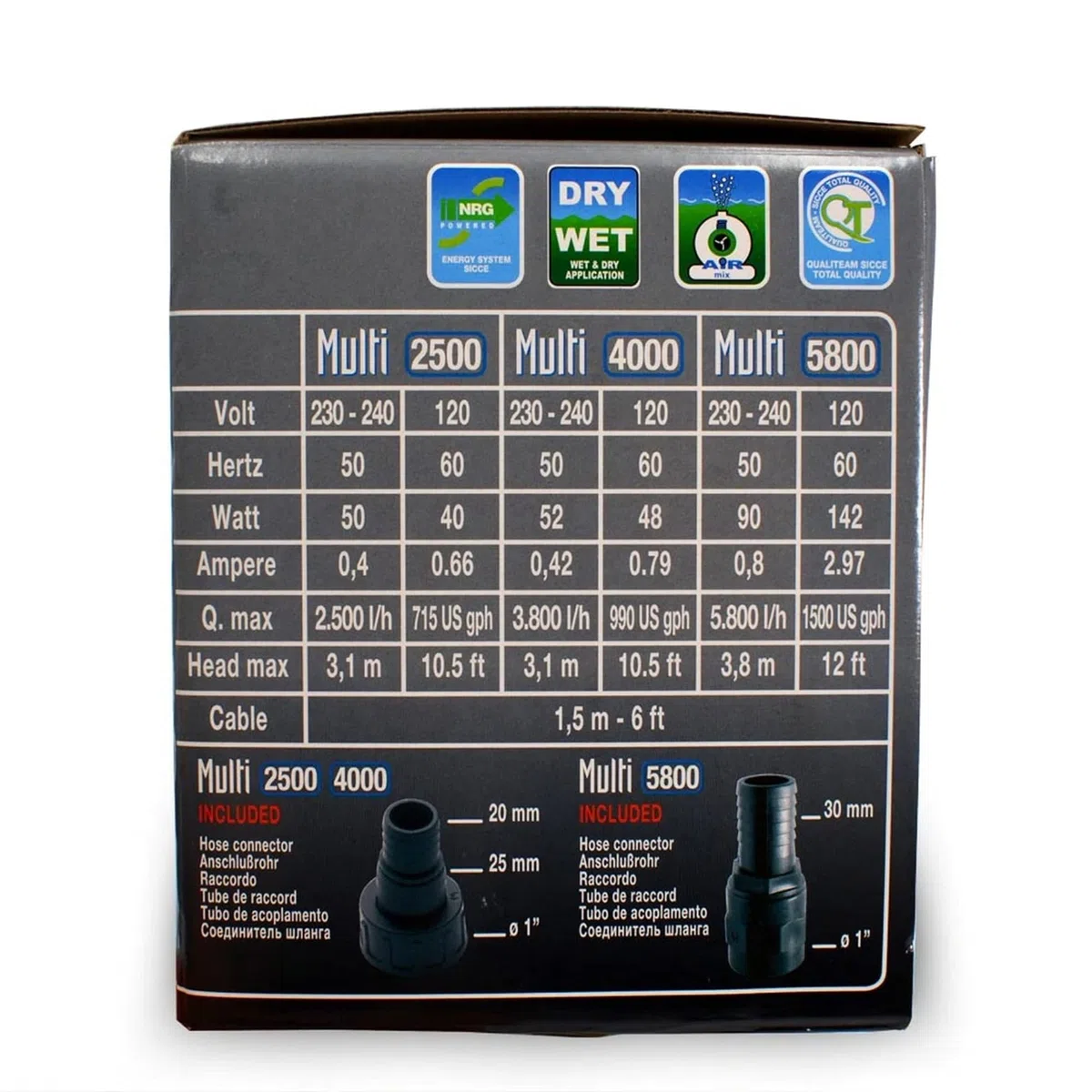 Bomba de agua sumergible Sicce Multi Quiet 2500, 715 GPH, caudal ajustable para acuarios, estanques, jardín acuático y hidropónicos