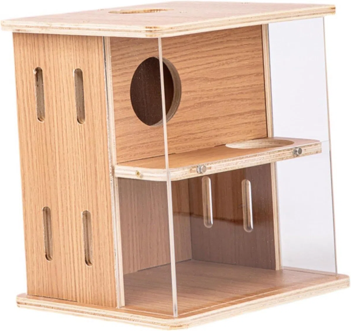 Casita de Madera para Hámster, Escondite 2 Plantas con Refugio y Accesorios Divertidos