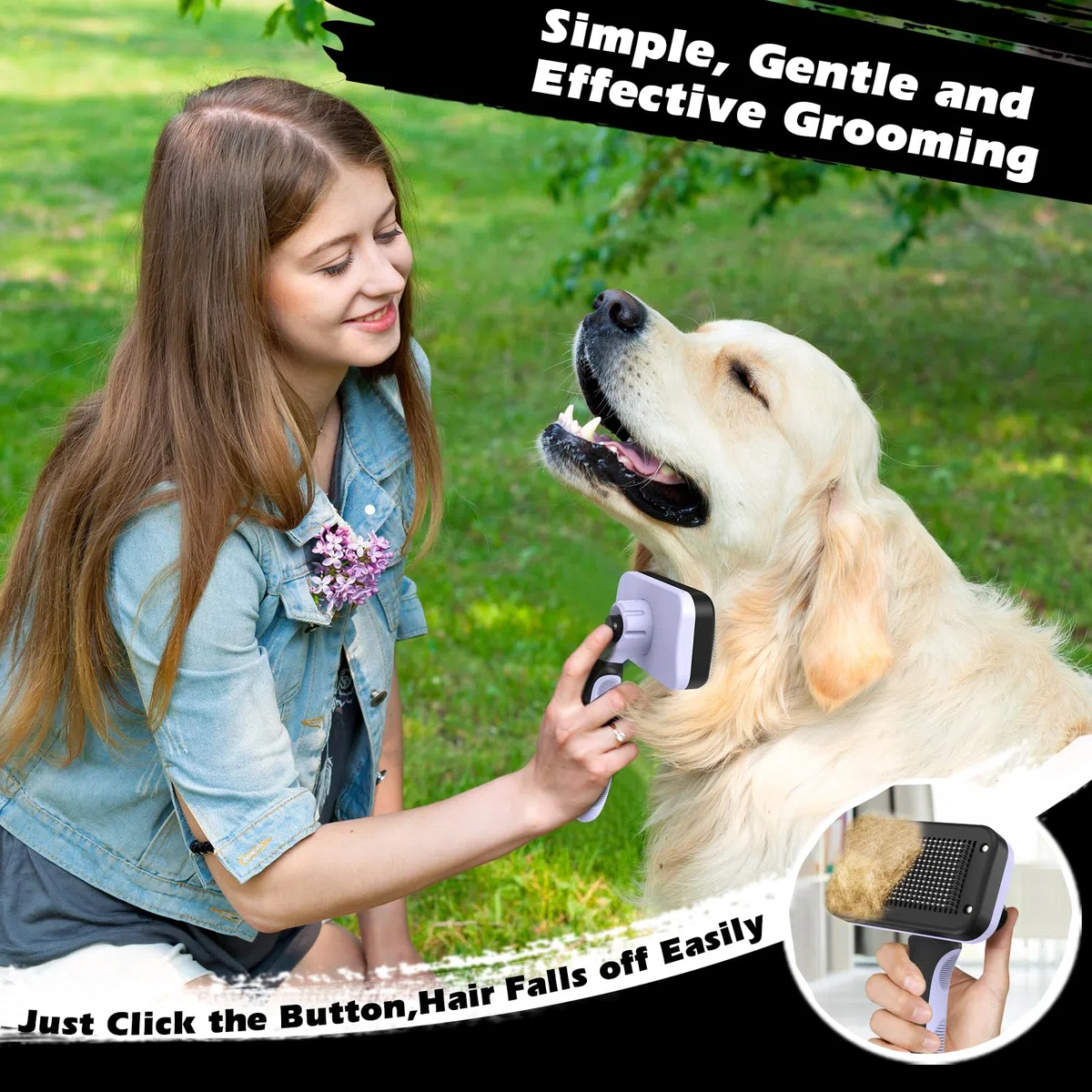 Augwind 3 cepillos para perros I Cepillo para perros para desprendimiento I Cepillo de baño para perros I Cepillo para perros I Peine para perros I Suministros premium para mascotas (morado claro)
