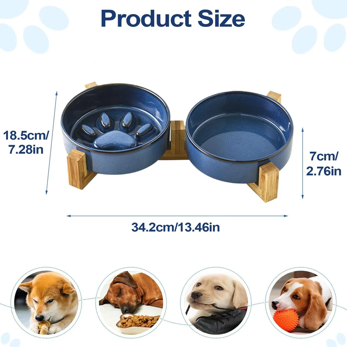 Cuencos Alimentación Lenta para Perros Y Bebedero Mediano Elevado | Set Cuencos Cerámica Huella Linda Perros Estación Alimentación Mascotas Accesorios Plato Camping Coche Hogar Exterior Patio