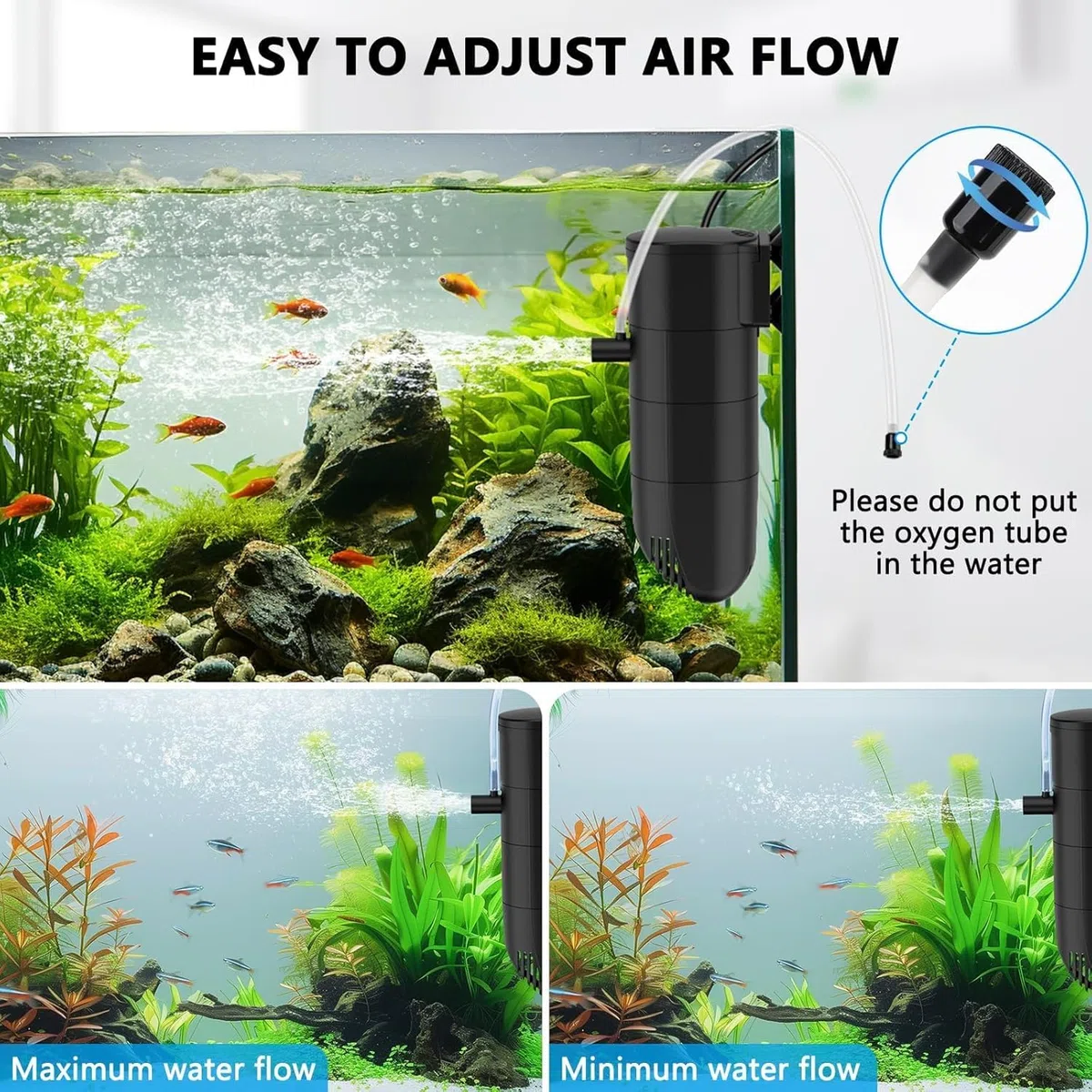 fishkeeper Filtro de acuario para 25-45 galones, filtro sumergible de 4 etapas en el tanque con flujo de aire ajustable, circulación de oxigenación por filtración (13 W 186 GPH)