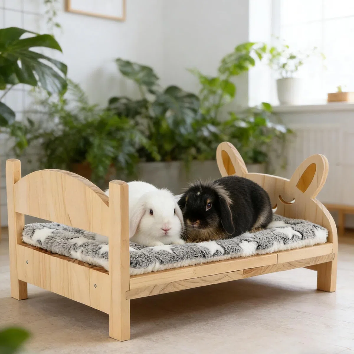 Ferret Bed, Cartoon Tiny Pet Habitat with Soft Mat, Wooden Detachable