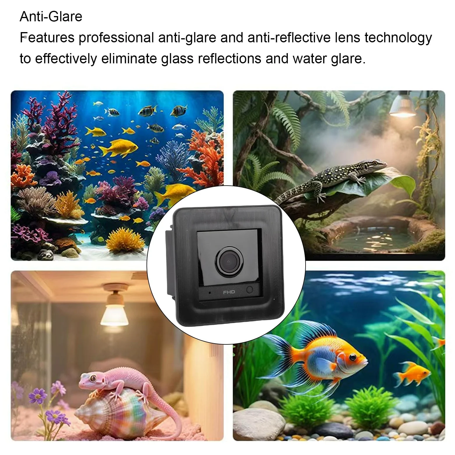 Vikye Cámara para Pecera, 2K HD 140° Gran Angular con Lente Antideslumbrante y Detección de Movimiento AI, Cámara WiFi para Acuario con Visión Nocturna, Conversación Bidireccional