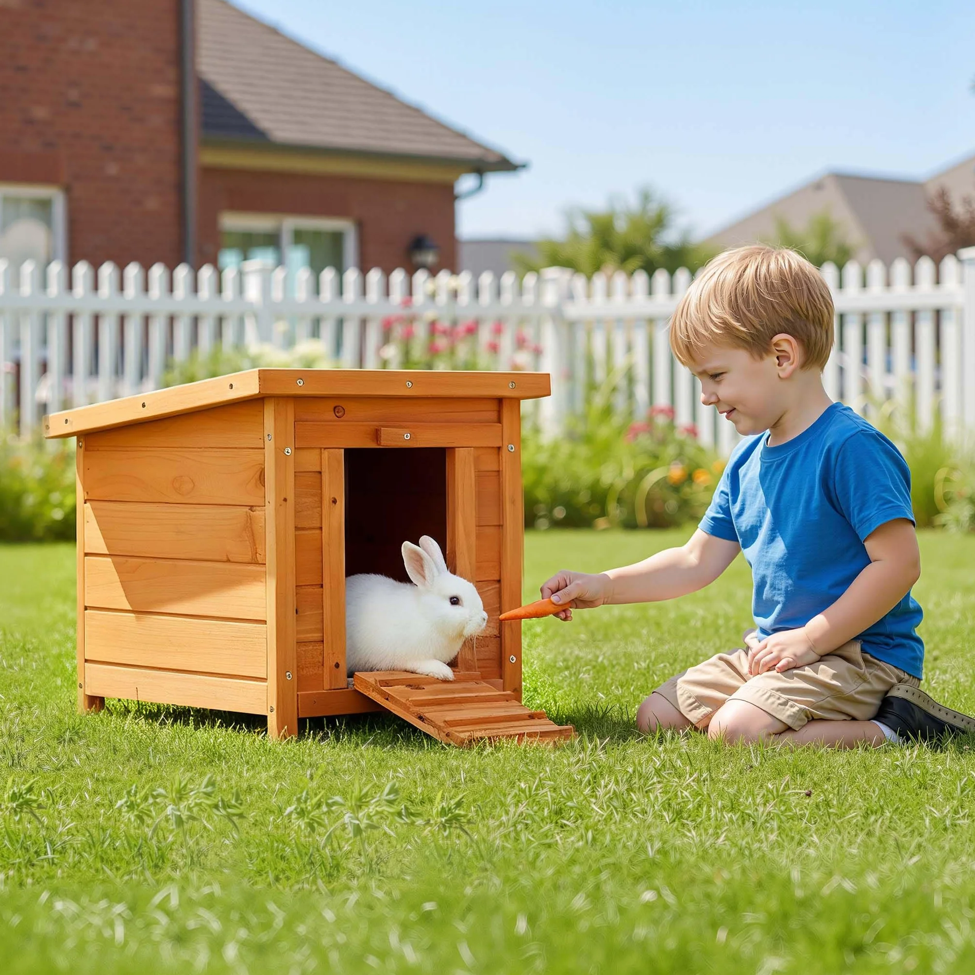 Wiltec Caseta para Gatos 420 x 515 x 430 mm de Madera de Abeto casa para Mascotas con tejado abatible Sellado con betún Refugio para jardín o balcón