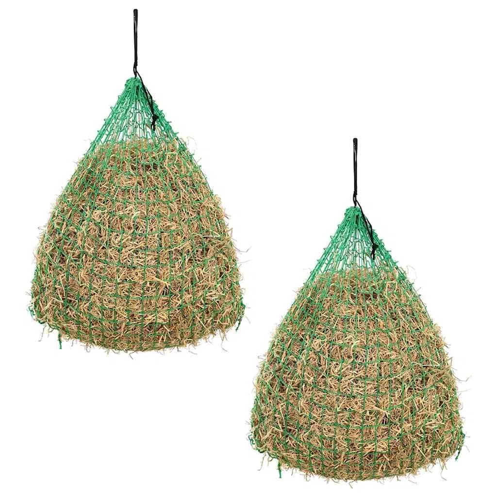 Red de heno redonda de 0,75 x 0,5 m, 100% polipropileno, resistente a la intemperie, 2 unidades, para caballos, establo o pasto, comedero con malla fina para dosificación de heno y regulación