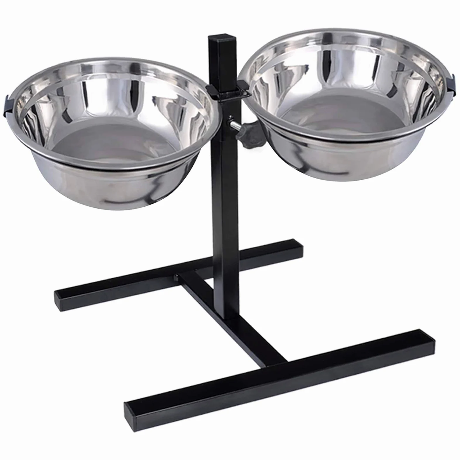 Comedero para perros con 2 cuencos de acero inoxidable, altura regulable de 6 a 48 cm, comedero para todas las razas de perros, 50 x 29 cm, color plateado y negro