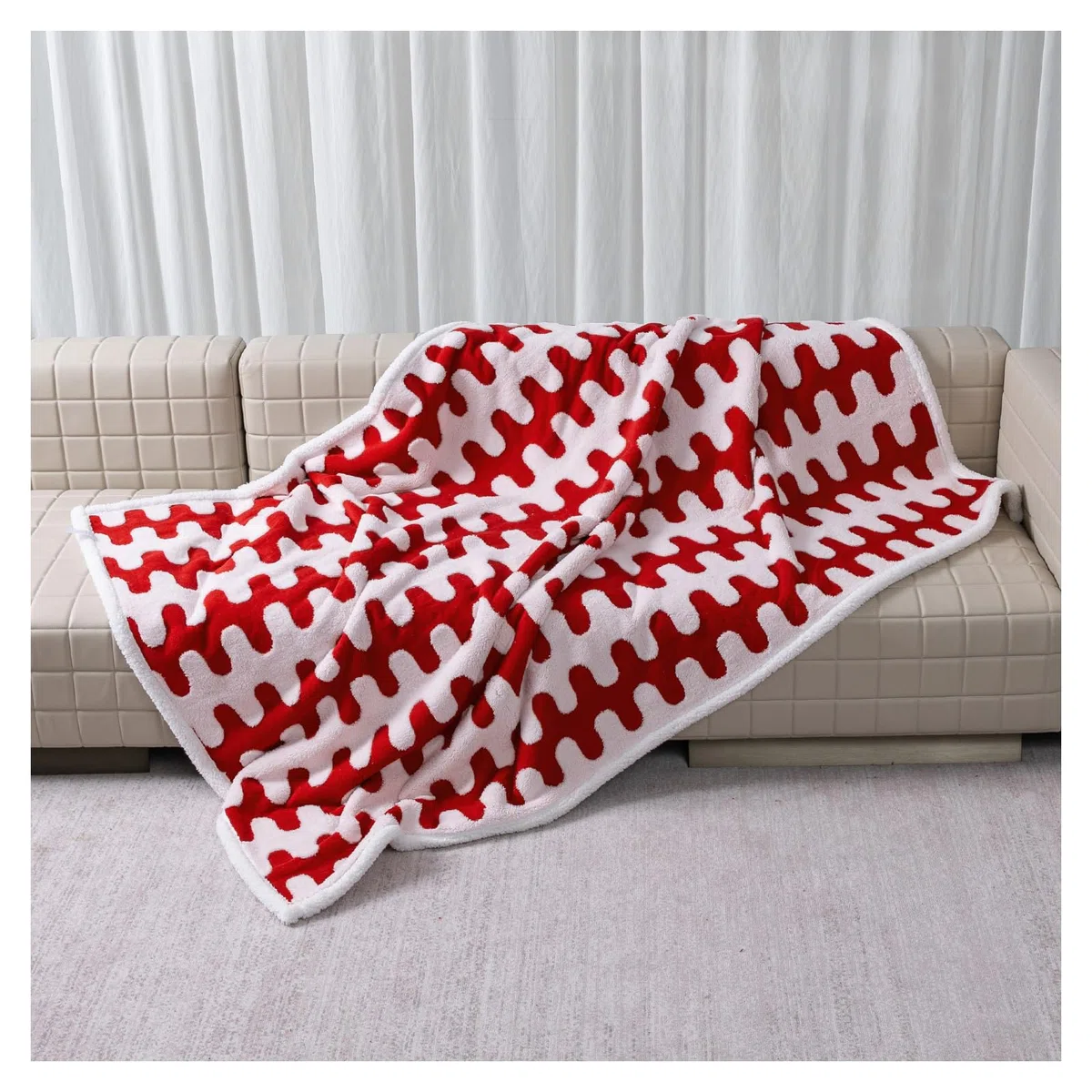 Manta impermeable para mascotas, color rojo, elegante, de forro polar Sharpa, para perro, para cama, sofá, protección de muebles, fundas lavables y reversibles (onda roja, L)