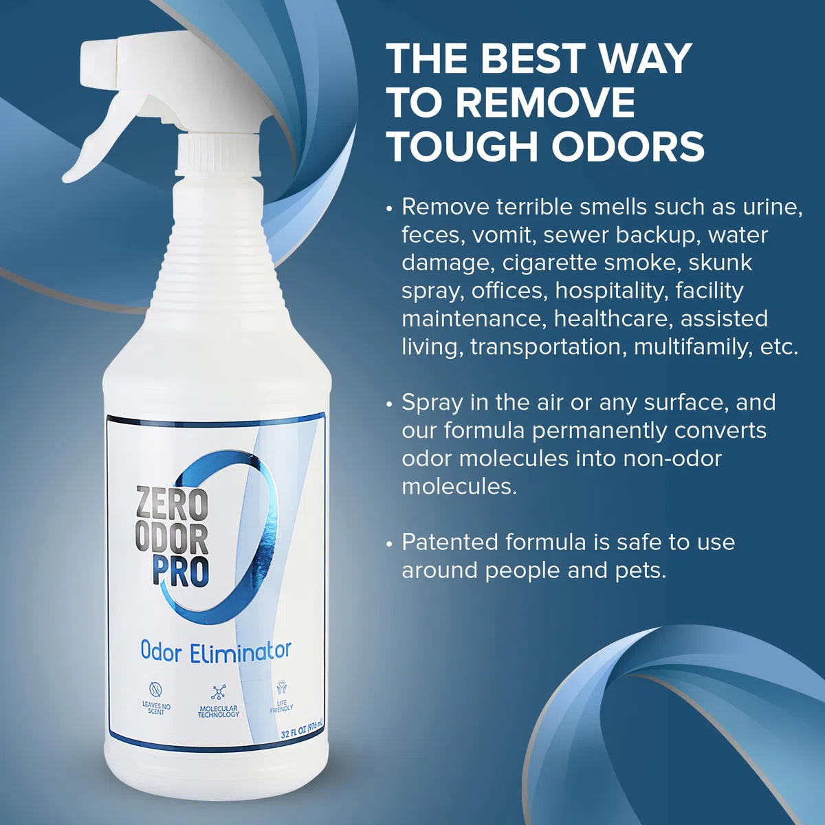 Zero Odor Pro - Eliminador de olores de fuerza comercial, neutralizador, desodorante, removedor de olores, spray de gatillo (32 onzas)