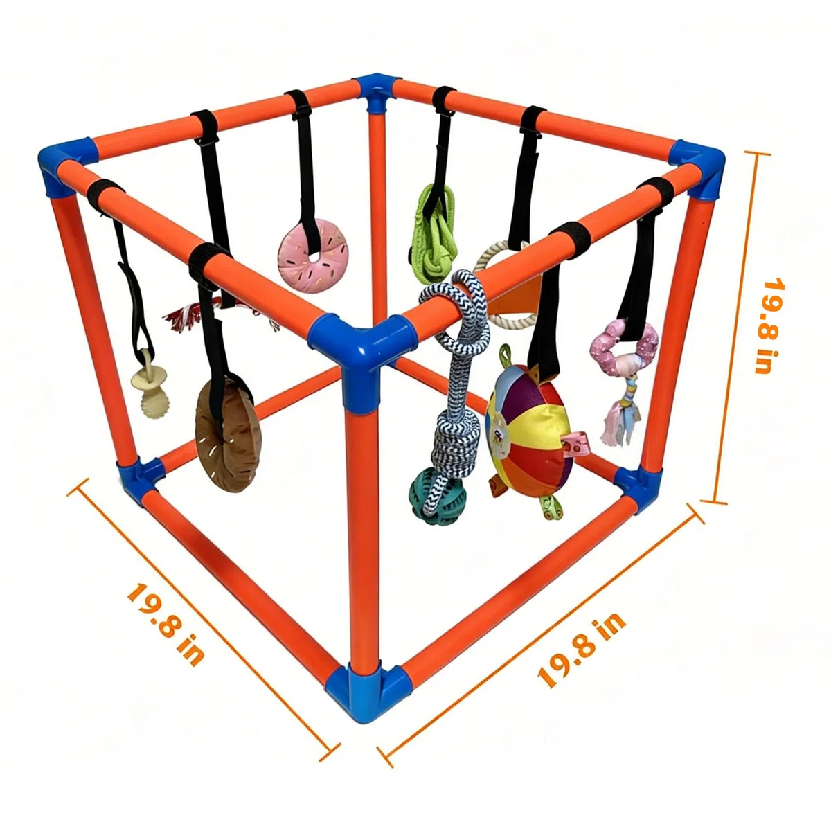 Gimnasio de juego para cachorros para perros pequeños con 8 juguetes colgantes, enriquecimiento interactivo extraíble, parque infantil interior de la selva, marco de PVC ajustable con correas