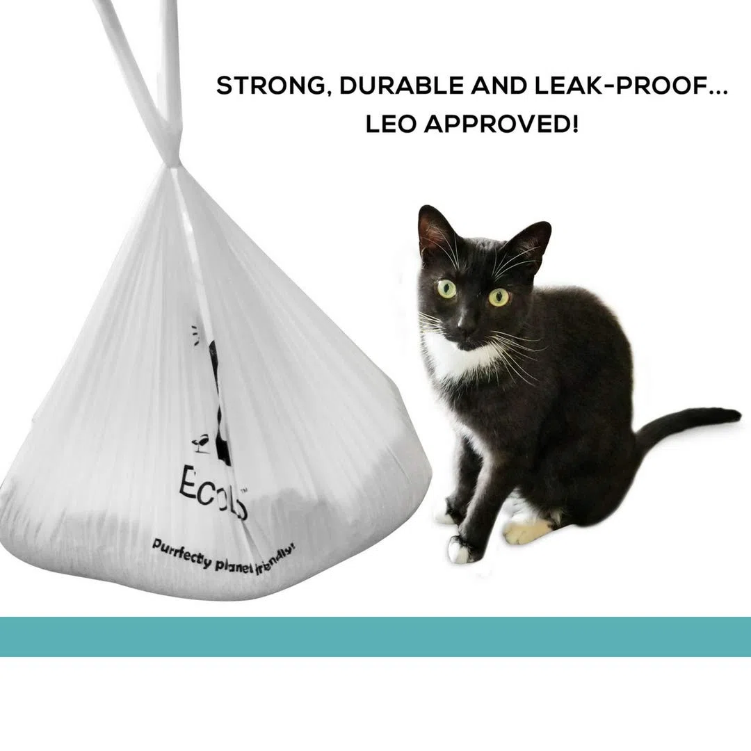 Bolsas para excrementos de basura para gatos, extragrandes, compostables, sin plástico, gruesas, a prueba de fugas, bolsas para excrementos de mascotas y perros con asas fáciles de atar, 10.5 x 18.5