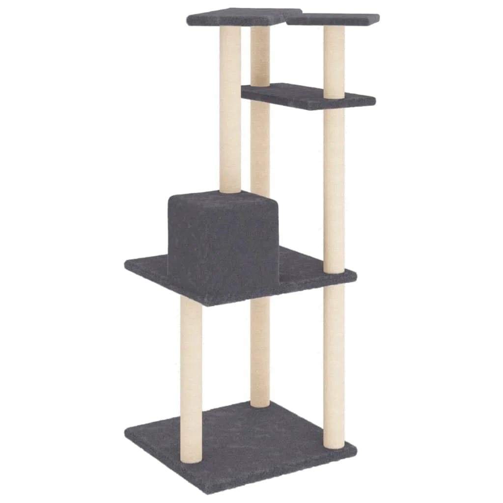 ShGaxin Rascador para Gatos con Postes de sisal Gris Oscuro 123 cm, Rascador Gato, Arbol Rascador para Gatos, Gatos Accesorios, Torre Gatos, Arranhador para Gatos, Casa para Gatos