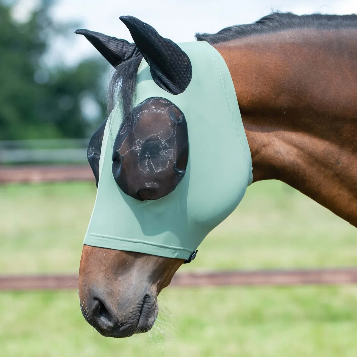 Busse Twinfit Flexi - Máscara antimoscas con gran distancia para los ojos y cremallera, color verde oliva