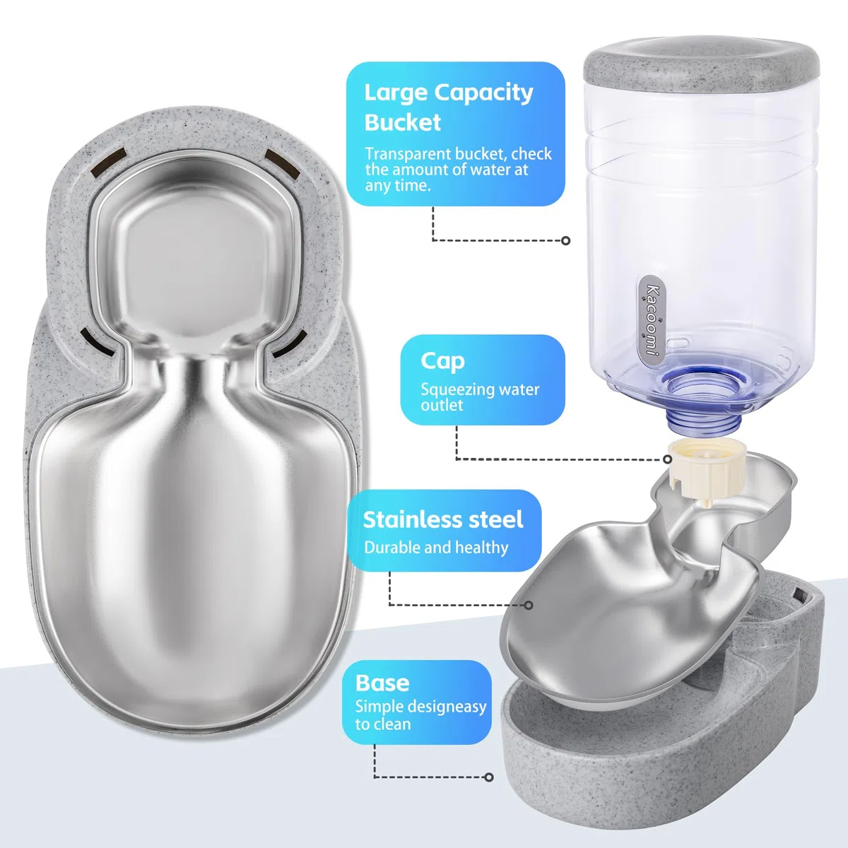 Comedero automático para gatos y dispensador de agua con cuenco de acero inoxidable, comedero de alimentos por gravedad y juego de bebedero para perros pequeños y medianos, cachorros, gatitos, 1 galón