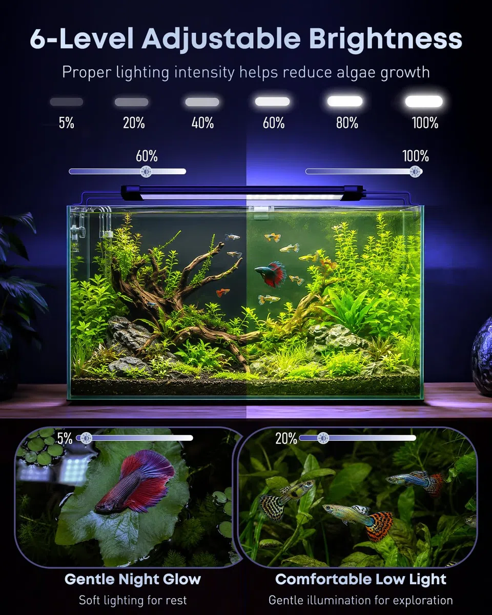 Pawfly Luz de acuario para tanques de 75 a 90 cm, 21 W lámpara para pecera, espectro completo, lámpara LED extensible con temporizador, modos día/noche y brillo ajustable para agua dulce