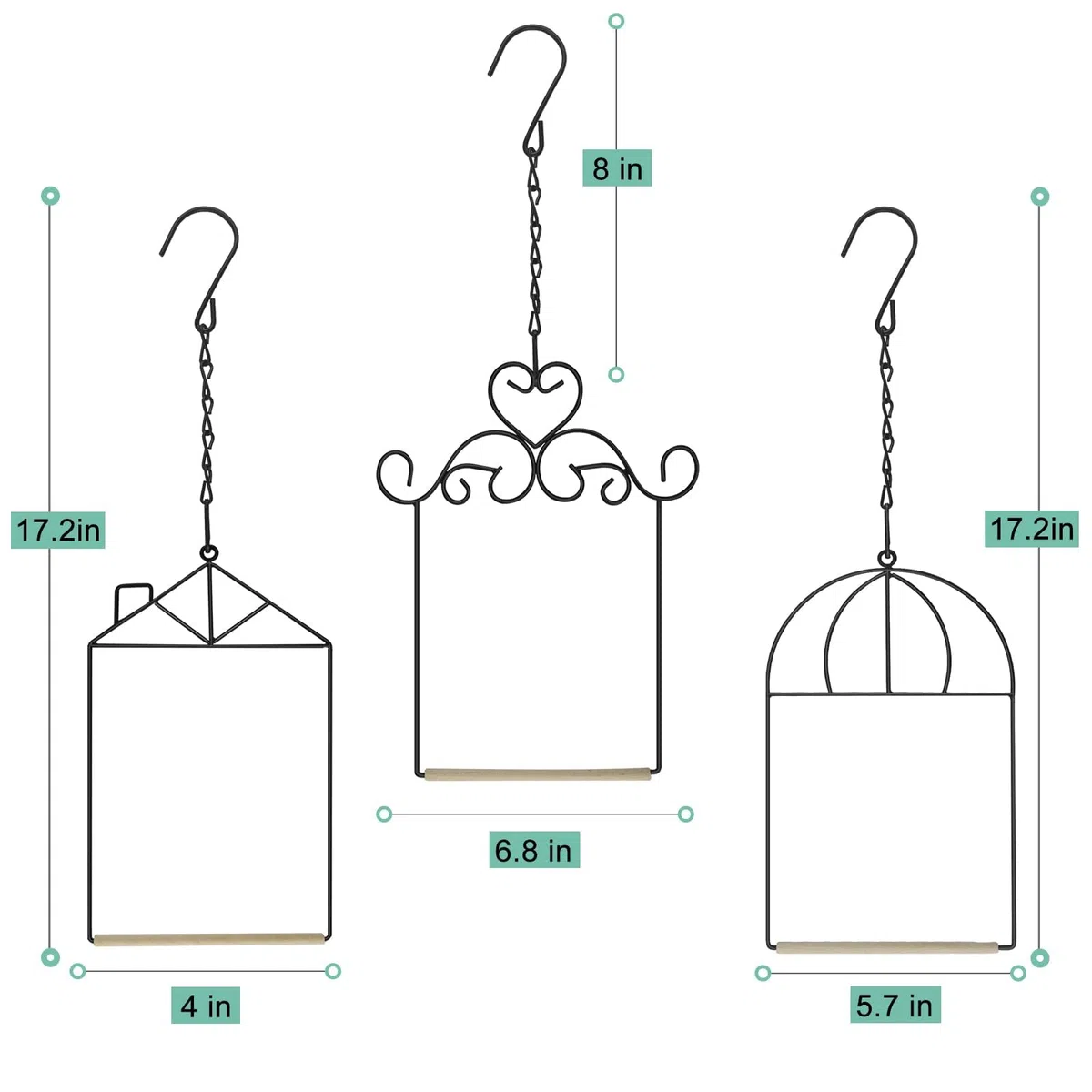 Columpios y perchas de metal para colibrí con clavija de madera, columpio para pájaros negros, para exteriores, 3 unidades