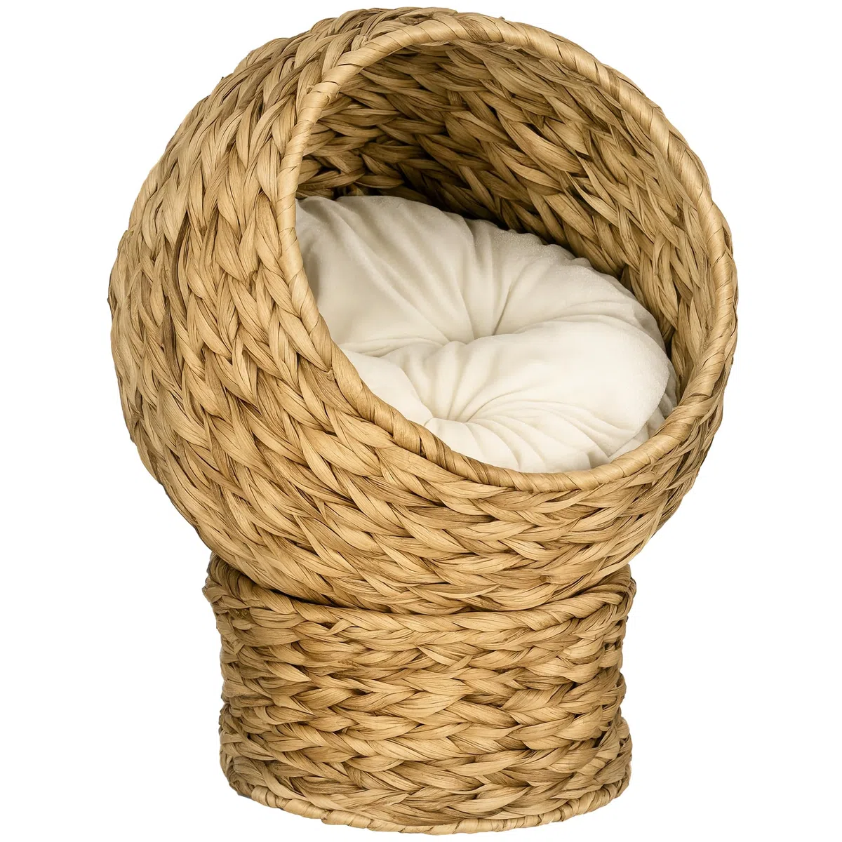 PawHut Cama para Gatos de Mimbre Desmontable 40x37x51 cm Marrón y Beige | Cueva para Gatos, con Cojín Extraíble