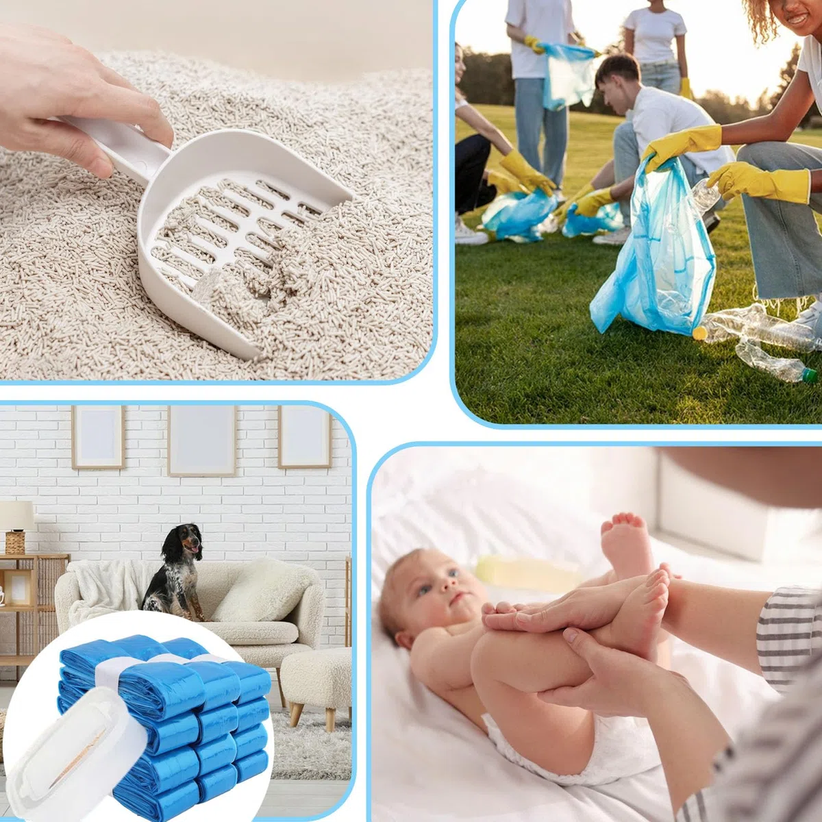 Paquete de 12 repuestos de arena para gatos, compatibles con recambios de bolsas Genie, perfumadas, color azul