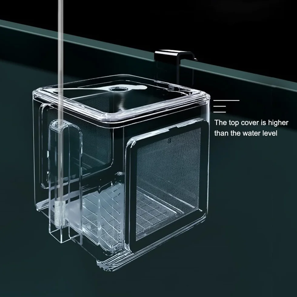 Caja de cría de peces, caja de aislamiento de peces de acrílico, tanque de crianza colgante para acuario de agua dulce de mar