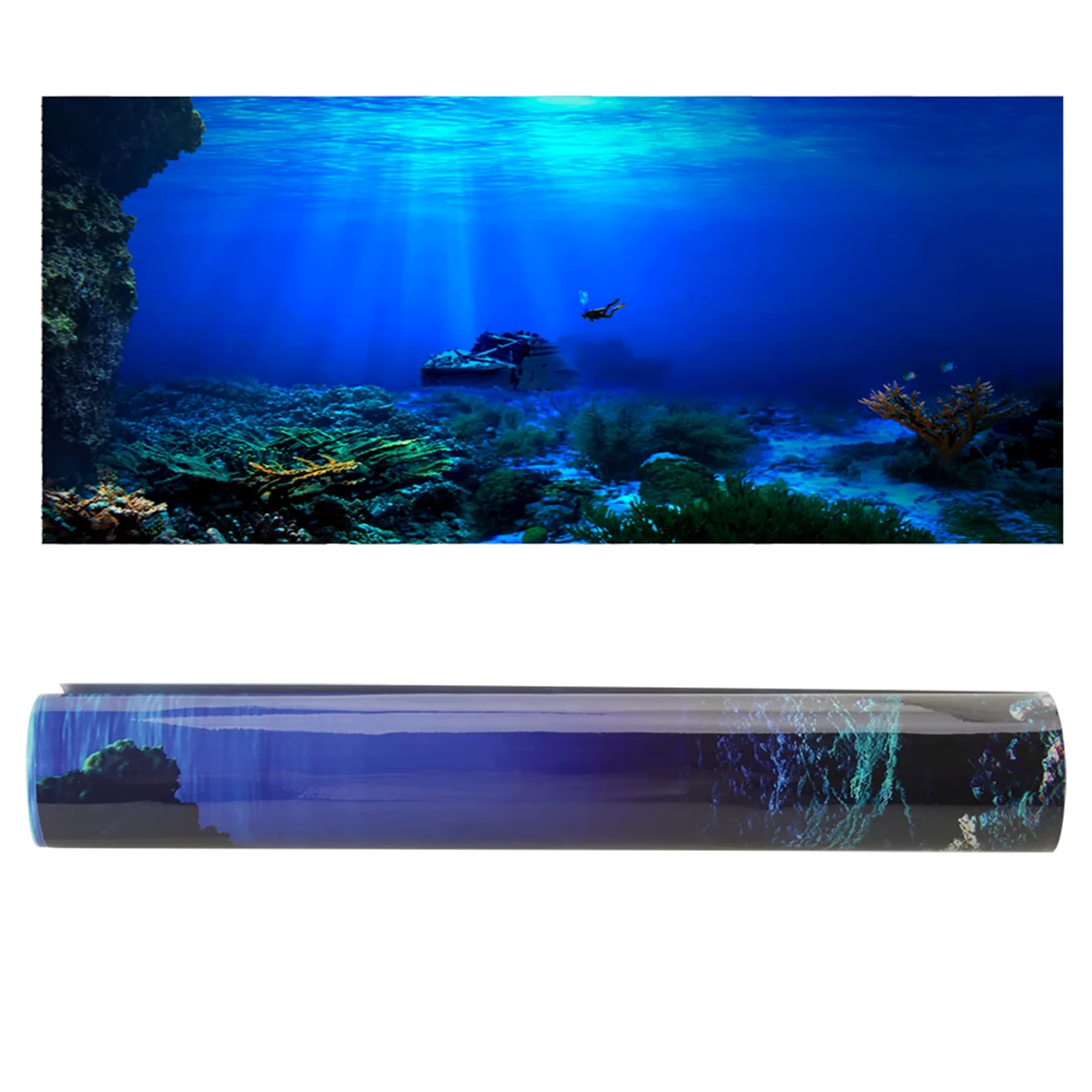 SUNGOOYUE Adhesivo de Fondo para Acuario, Papel Tapiz Autoadhesivo de PVC para Pecera, 24 X 14 Pulgadas, Póster Subacuático 3D, Fácil de Limpiar para Decoración de Acuario en el Hogar y la Oficina