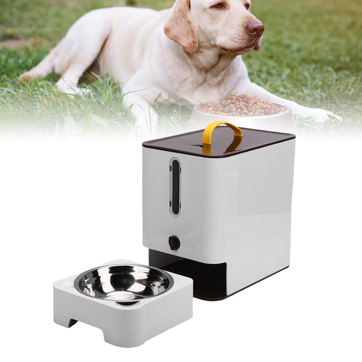 Fabater Contenedor de Almacenamiento Multifuncional con Alimentador para Mascotas con Temporizador Inteligente con Diseño de Sellado, Complemento Práctico para Accesorios para Mascotas, (Marron