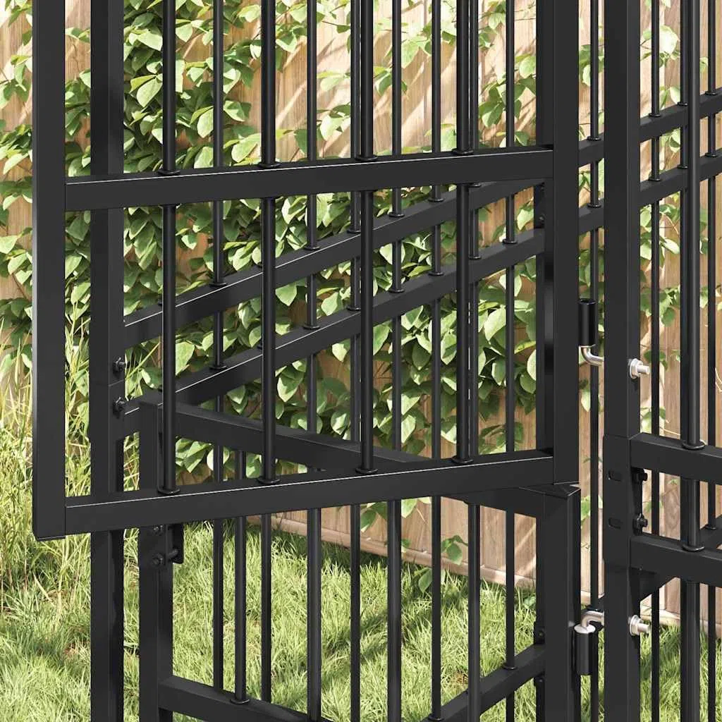 Perrera para perros con techo de acero negro 12,9 m² 679 x 200 x 228 cm con puerta con cierre de protección y seguridad para perros, cachorros, jardín y camping