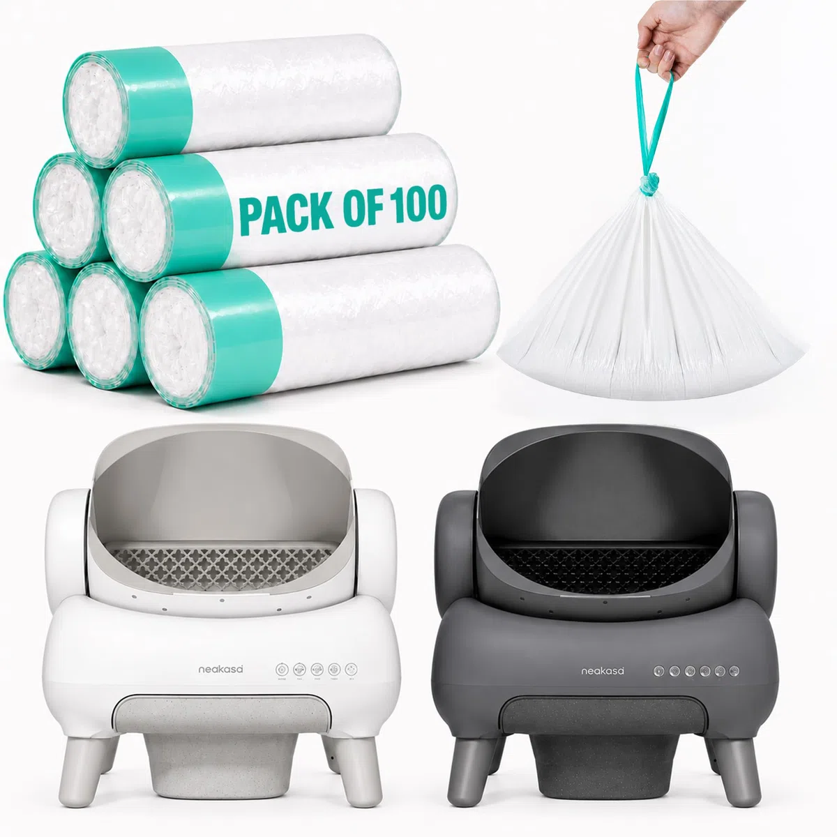 Neakasa - Bolsas de arena para caja de arena, paquete de 100 bolsas de arena para gatos, cordón resistente, a prueba de fugas y duraderas, bolsas de arena neakasa m1 para una limpieza fácil y sin