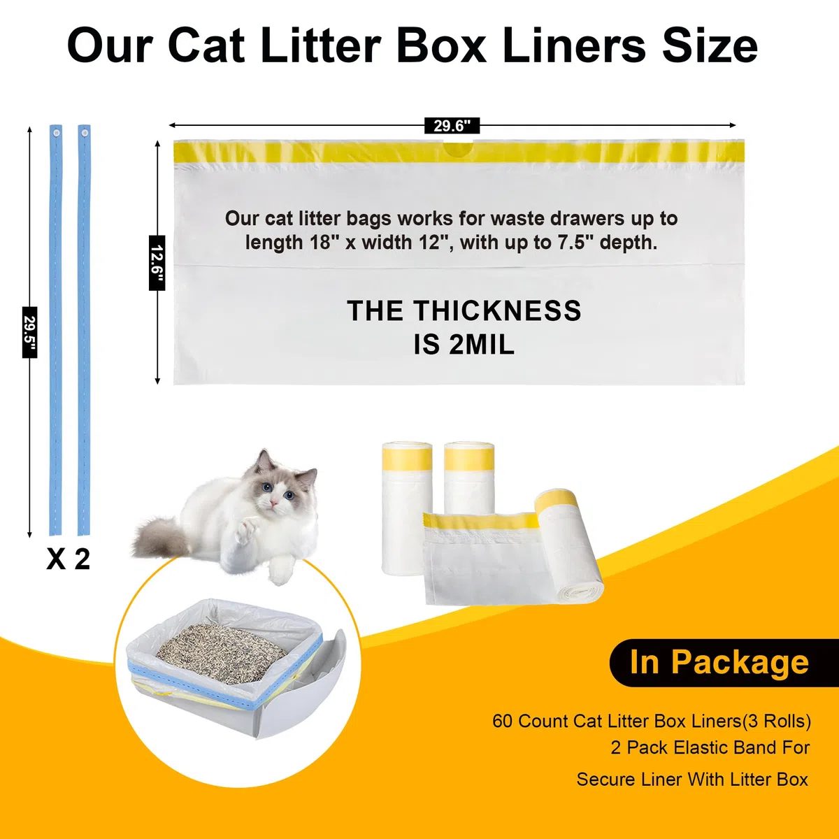 60 bolsas de arena con cordón supergruesas, bolsas de arena para gatos resistentes con gran tamaño, sin perfume, para caja de arena para gatos autolimpiables, bolsas de fácil limpieza para gatos y